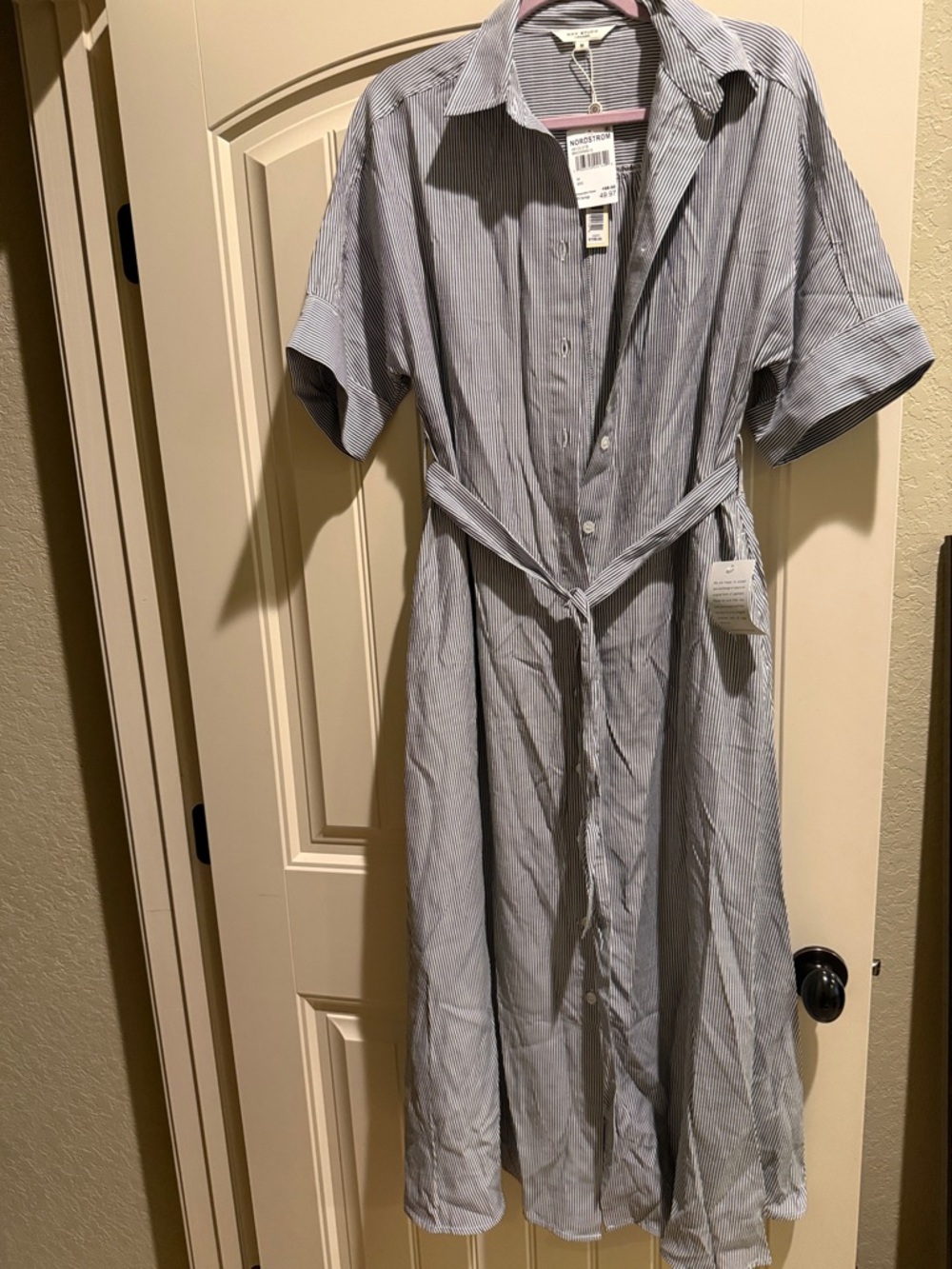 Max Studio Blue and White Striped Shirt Dress
